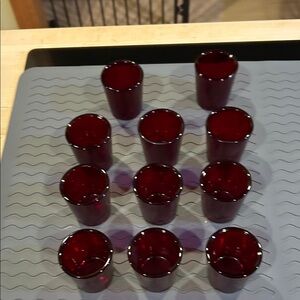 Elegant Red Glass Votive Candle Holders set of 11. Used.